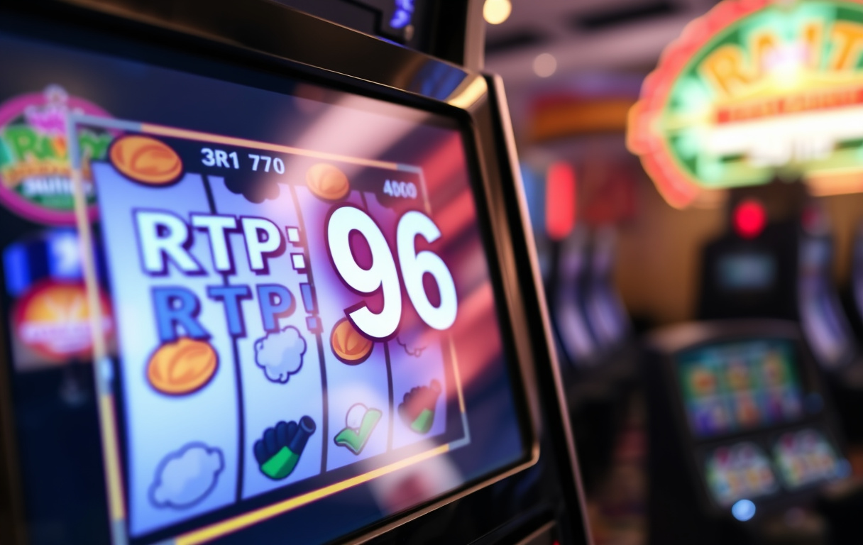 Spilleautomat som viser RTP-prosent i et casino.